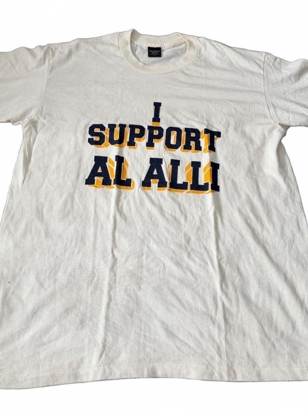Single Stitch Platinum Plus White 'I Support Al Alli' Graphic T-Shirt 2XL
